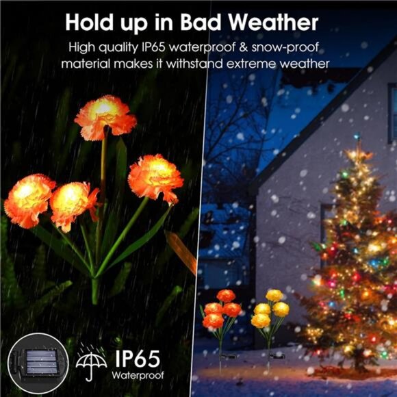 Solar Carnation Stake Lights Outside with 12 Real Looking Flowers for Yard Decor - Picture 6 of 8